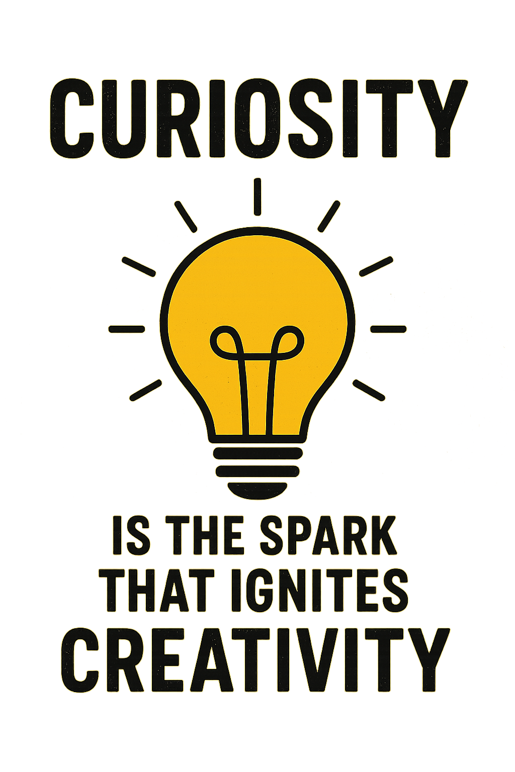 Graphic image of a light bulb and how curiosity spurs creativity - thehumorlab.com